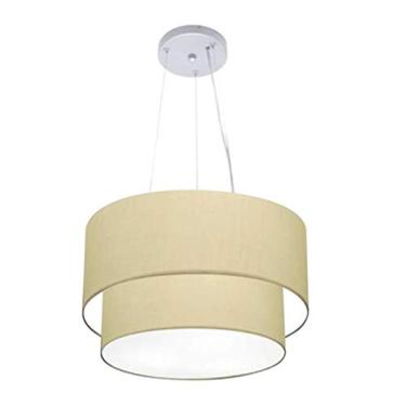 Imagem de Lustre Pendente Duplo Cúpula Tecido 25/40x35, Vivare Iluminação, Pendente4158 LALA, Algodão Cru, Médio