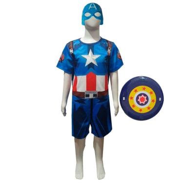 Imagem de Kit Fantasia Capitão América + Máscara E Escudo Plástico