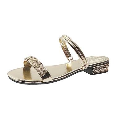 Imagem de S para mulheres sandálias impermeáveis sandálias de praia femininas vazadas casuais chinelos baixos sandálias retrô femininas, Dourado, 6.5