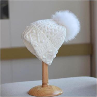 Imagem de Inverno Ao Ar Livre Andar Bicicletas Gorro Macio Pompom Fofo Bola De Pêlo Outono Quente Esquiar Bicicletas Gorro De Malha,Branco,56-58cm,YUYANAIAI