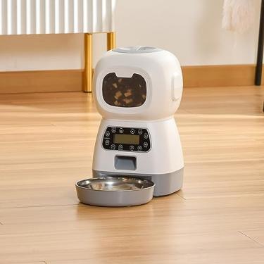 Imagem de Alimentador automático para animais de estimação, enchimento superior de 3,5 L, dispensador de ração seca para gatos, controle por telefone, cronometragem, suporte de gravação de voz, alimentação manual para cães