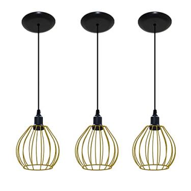 Imagem de Kit 03 Lustres Luminarias Pendentes Aramado Modelo Balão estilo Retrô Cor Preto - Ideal para balcão, bancada (Amarelo)