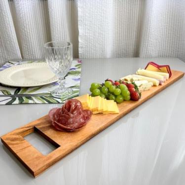 Imagem de Tabua de Frios e Queijos Petisqueira Grande Madeira Maciça Para Corte e Servir Platter Buffet Line Luxo 70cm