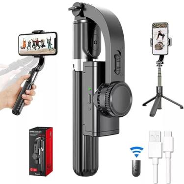 Imagem de Tempaky Estabilizador de celular antivibração gimbal portátil vibrato gravação de vídeo antivibração giroscópio L08 tripé bastão de selfie preto