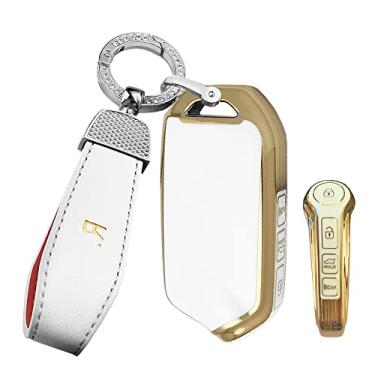 Imagem de ontto Capa de chave de carro com chaveiro capa de chave de controle remoto inteligente adequada para Kia Stinger K900 2020 2021 2022 bege