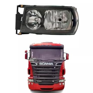 Imagem de FAROL PRINCIPAL ESQ MASCARA NEGRA SCANIA SERIE 4 5 P310 114 360 124 360 G420 R420 LAMPADA H7 H1 REGULAGEM MANUAL