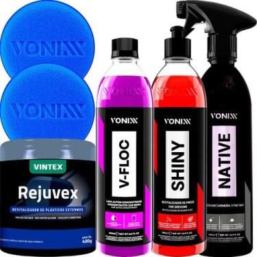 Imagem de Kit Lavagem Renovador Pretinho Cera Abrilhantadora Shampoo V-Floc Vonixx
