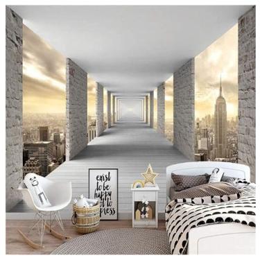 Imagem de TUYIFA Papel de parede 3D papel de parede arquitetura geométrica sala de estar quarto TV sofá fundo mural de parede (138''x100''(350x256 cm), pano de seda)