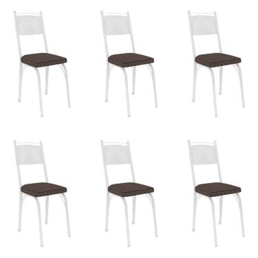 Imagem de Kit 6 Cadeiras de Cozinha Virginia Estampado Tecelão Cacau Pés de Ferro Branco - Pallazio