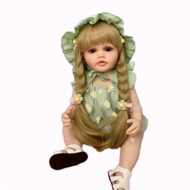 Imagem de SHENGX Boneca renascida,Adorável bebe reborn menina,bebe reborn realista recem nascido Boneca de cabelo longo menina 22 polegadas/55 cm Bebê renascido de silicone macio,Green