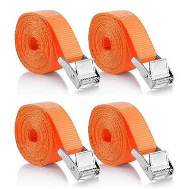 Imagem de 4 peças de tiras de amarração de carga, alça de amarração de reboque resistente de até 272 kg, com came ajustável para carga, bagagem, bicicletas, motocicletas, caiaques, pranchas de surf, rack de