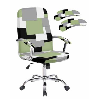 Imagem de Capa para cadeira de escritório, cor abstrata, verde, cinza, preto, arte moderna, ajuste elástico, capa para cadeira de computador, capa removível para cadeira de escritório, 1 peça, média com capa de