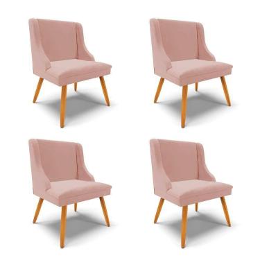 Imagem de Kit 4 Cadeiras Estofadas Para Sala De Jantar Pés Palito Lia Veludo Rosê - Ibiza