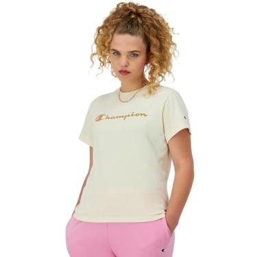 Imagem de Champion Camiseta feminina, camiseta clássica, camiseta confortável para mulheres, escrita (tamanho plus size disponível), Bege, M