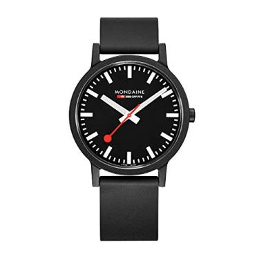 Imagem de Mondaine Relógio masculino SBB de aço inoxidável Essence Quartzo suíço com pulseira de borracha, preto (modelo: MS1.41120.RB)