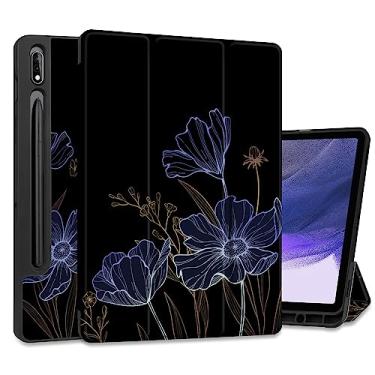 Imagem de Yebiseven Capa para Samsung Galaxy Tab S8 2022 e S7 2020, capa para tablet à prova de choque para Samsung Tab S8/S7 de 11 polegadas com hibernar/despertar automático + suporte triplo + capa traseira de TPU macio, folhagem floral
