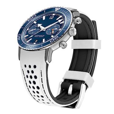 Imagem de Kai Tian Pulseira de relógio de borracha esportiva de corrida de 20 mm com extremidades curvas de silicone durável em dois tons branca (ponto preto) para homens e mulheres