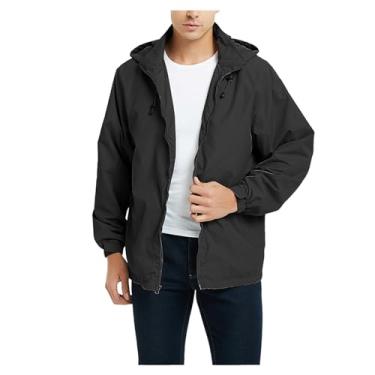 Imagem de Jaqueta masculina leve, corta-vento, ajustável, com capuz, capa de chuva, cor sólida, casaco de ciclismo, Preto, G