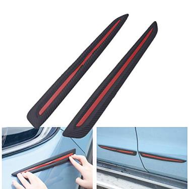 Imagem de 2 peças de adesivo protetor de para-choque de carro fibra de carbono protetor de canto dianteiro traseiro tira anticolisão de borracha saia lateral tira de proteção de para-choque