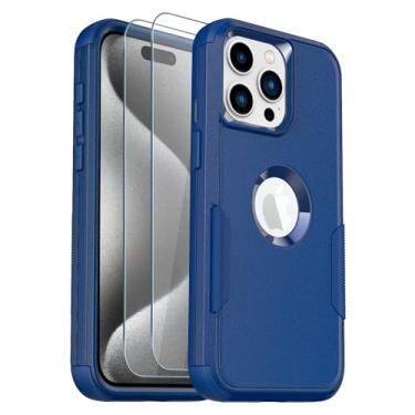 Imagem de Guirble Capa para iPhone 15 Pro Max, [2 + protetor de tela de vidro temperado] [3 m militar à prova de queda], capa de telefone antiderrapante à prova de choque para iPhone 15 Pro Max de 6,7 polegadas (azul)
