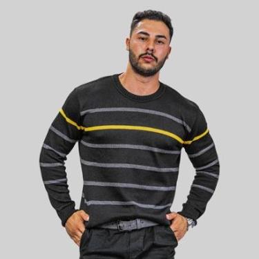 Imagem de Suéter Masculino Gola Redonda Tricot Listras Finas-Masculino
