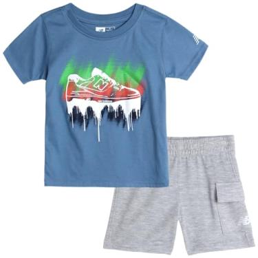 Imagem de New Balance Conjunto de shorts para bebês meninos - camiseta de 2 peças e shorts cargo de lã - Roupa fofa para bebês (12M-4T), Azul, cinza, 4 Anos