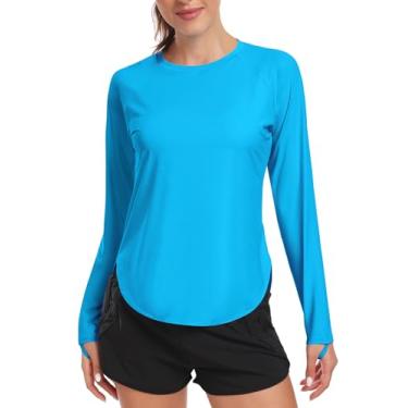 Imagem de addigi Camisa de sol feminina FPS 50+ manga comprida para treino, corrida, caminhada, proteção UV, roupas de secagem rápida ao ar livre, B_azure, G