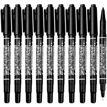 Imagem de Abhay Conjunto de 10 canetas de ponta de feltro pretas com dupla face, conjunto de marcadores artísticos de ponta dupla, pincel e marcador de ponta fina para desenho artístico