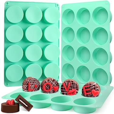 Imagem de Actvty Moldes redondos de biscoito de chocolate, 3 peças de moldes de silicone de chocolate com cilindro de 12 cavidades para Oreo coberto, mini bolos de geleia de biscoitos e assar muffins (verde)