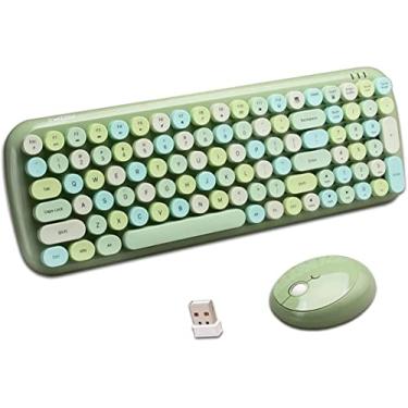 Imagem de Conjunto de mouse para teclado sem fio KBD Mini teclado redondo multicolorido adorável para meninas (Verde-Branco)..