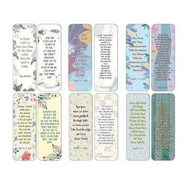 Imagem de NewEights Marcadores de livro populares de orações e escrituras bíblicas sobre a paz (pacote com 12) – Conjunto de cartas de oração inspiradoras diárias – Cortador de página de livro – Ideal para