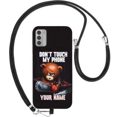 Imagem de Bear Don't Touch My Phone Capa traseira de gel de silicone TPU personalizada com nome de texto personalizado para telefone Nokia All Series com alça transversal