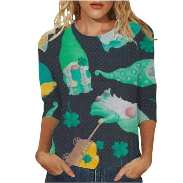 Imagem de Camiseta feminina St Patricks Day manga 3/4 St. Pattys Funny Lucky Clover St Patricks Day Shirt Women Teacher, 045-verde, XXG