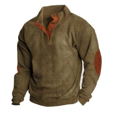 Imagem de JMMSlmax Suéter masculino casual elegante outono vintage remendo cotovelo veludo cotelê jaqueta camisa Henley camisas ocidentais, Cáqui A1, 3G