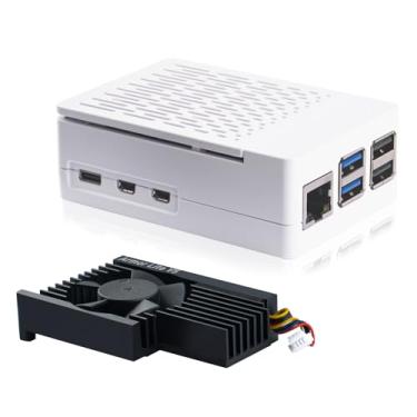 Imagem de GeeekPi Capa ABS com cooler ativo Armor Lite V5 para Raspberry Pi 5, capa Pi 5 com dissipador de calor de alumínio e ventilador de resfriamento para Raspberry Pi 5 (branco)