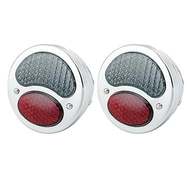 Imagem de FATECIM 2 luzes traseiras de LED vintage Duolamp 12 V, indicador de parada traseira com setas e lâmpada de placa de carro, lente vermelha fumê, universal para Ford modelo A Hot Street Rat Rod clássico