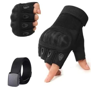 Imagem de Luva Tatica Meio Dedo Militar Airsoft Paintball Motociclista Vigilante Policial Polícia Segurança Microfibra Proteção Anti Derrapante Ciclismo Moto Esportiva Esporte Grande (Preta)