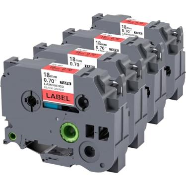 Imagem de Weemay Pacote com 4 fitas de etiqueta compatíveis para substituição de fita laminada de 18 mm 0,7 polegadas TZe-441 TZe441 TZ441 TZ-441 preto sobre vermelho para rotulador Brother P Touch PT-D400 PT-D400AD PT-D600 PT-1750