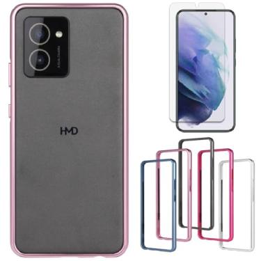 Imagem de HMD VIBE Capa de telefone e protetor de tela de vidro temperado alumínio metal bumper capa e protetor de tela para HMD VIBE (rosa)