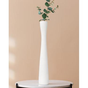Imagem de MZYOUHUO Vaso branco alto de 40 cm, vaso de cerâmica feito à mão, estilo minimalista moderno para sala de estar, casa, escritório, centro de mesa, festa de casamento