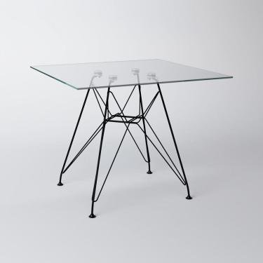 Imagem de Mesa Eiffel Quadrada 90cm Tampo de Vidro com Base de Ferro Preto
