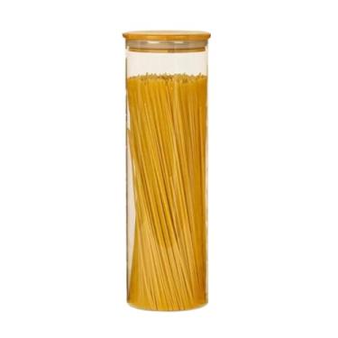 Imagem de Pote Macarrão De Vidro Hermético Tampa Bambo 2000ml Mantimento Borossilicato Cozinha Organização
