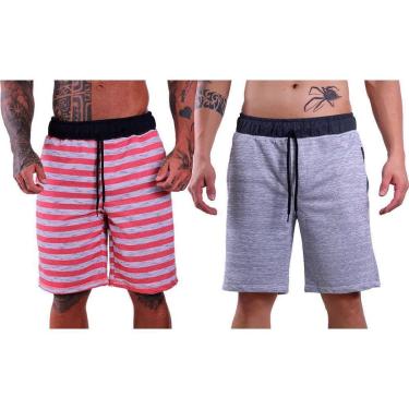 Imagem de Kit 2 Bermudas Moletom e Moletinho MXD Conceito Cores Diversas Opções Básica FullPrint Sport Fit-Masculino