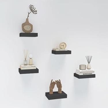 Imagem de HAO Pequena Prateleira Flutuante de 15 cm Montada na Parede Mini Prateleiras de Exibição para Sala de Estar Quarto Banheiro Conjunto de 5 Preto