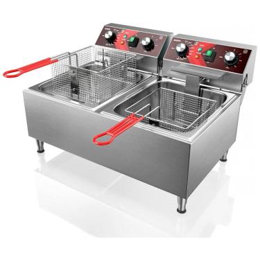 Imagem de Fritadeira Elétrica Dupla Profissional 20 Litros de Capacidade, Aço Inoxidável, 110V 3600W, EGGKITPO