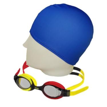 Imagem de Kit Natação Speedo Óculos Quick Jr + Touca Tecido Confortável Infantil 4 a 12 anos Lentes Proteção UV e Antiembaçante (óculos vermelho/preto)
