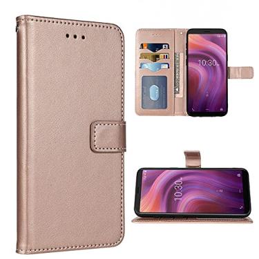 Imagem de FDCWTSH Compatível com Alcatel Apprise/Glimpse/Volta/1B (2020) Capa carteira alça de pulso e suporte de cartão flip de couro com suporte para celular para 5002R 5002C 5002E 5002L mulheres homens ouro