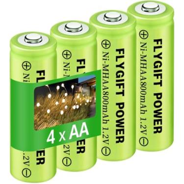 Imagem de FlyGift Pilhas Recarregáveis AA 800mAh Ni-MH Duplo A 1,2 V Alta Capacidade Baterias Solares Pré-carregadas para Luzes de Jardim, Luzes de Caminho, Luzes Solares Exteriores Paisagem, Pacote com 4