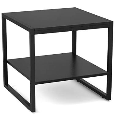 Imagem de Homieasy Mesa de extremidade, mesa lateral quadrada de 50 cm moderna com prateleira de armazenamento de 2 camadas, mesa de café pequena para sala de estar, mesa de cabeceira com acabamento em madeira para quarto, preta