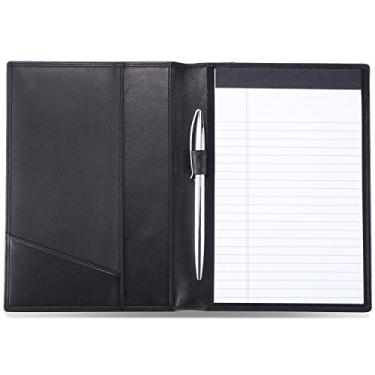 Imagem de Pasta de couro júnior para homens e mulheres com laço para caneta, couro de bezerro italiano, pasta de notebook para portfólio de negócios, Classic Black, One Size
